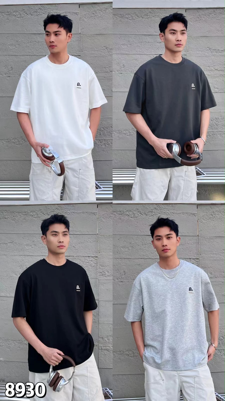 Men's Minimalist Chest Print Oversized T-Shirt features an oversized, drop-shoulder fit for a relaxed streetwear style, a subtle chest graphic print, a soft-touch, high-grade combed cotton blend, and comes in versatile neutral colors including white, olive, grey, and black.
